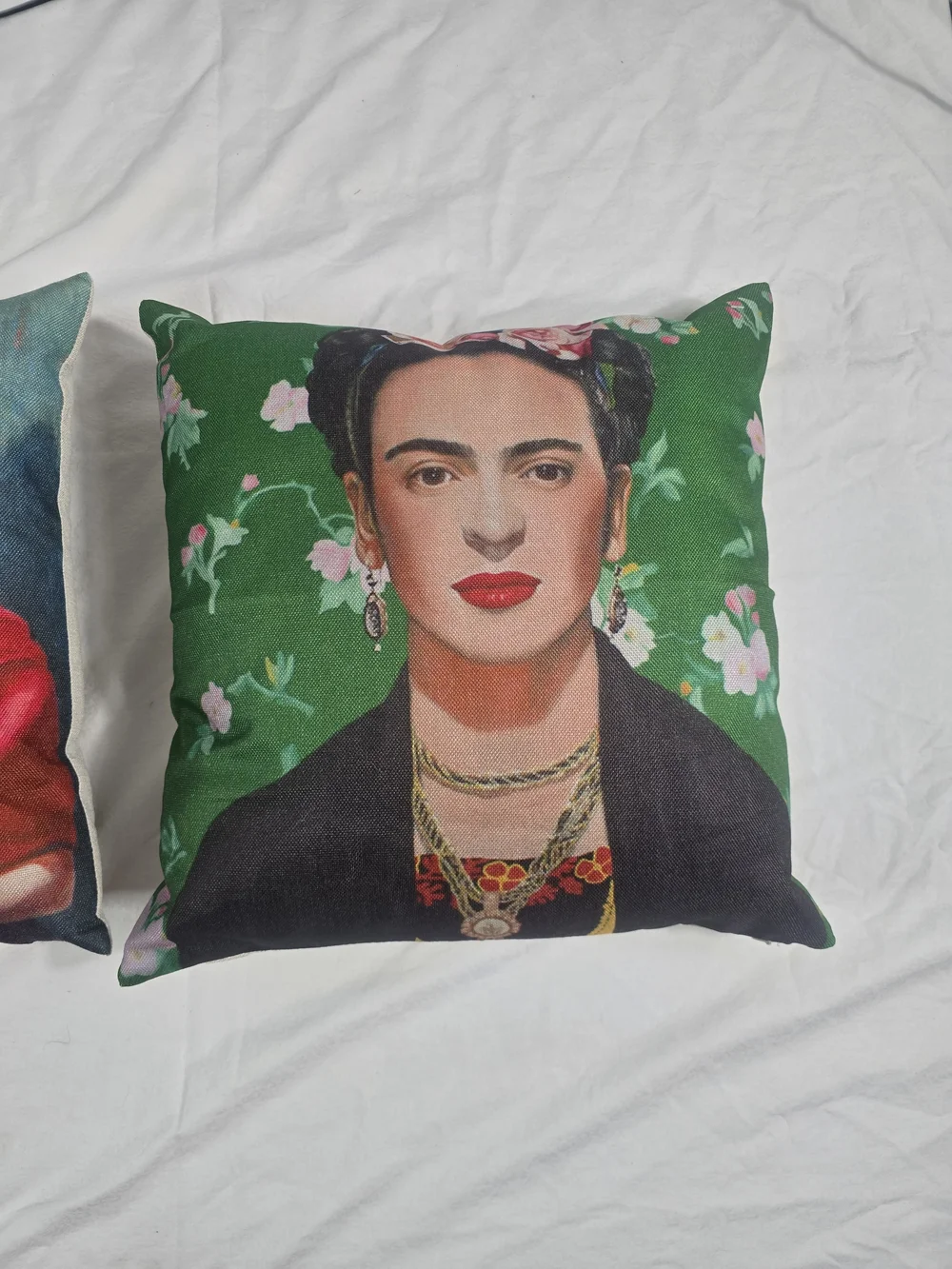 Source Unknown Frida Kahlo Art Pillow Covers in Red, Green, Pink